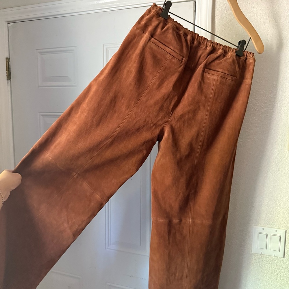 J. CREW brown suede elastic waist wide straight leg cropped pants - Picture 5 of 6